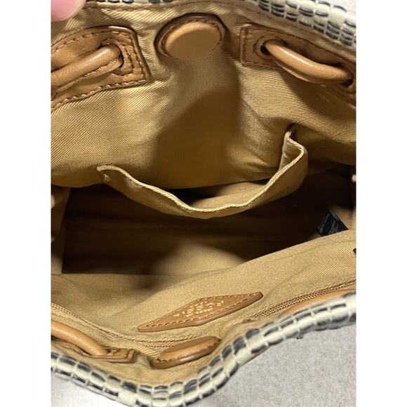 Fossil Claire Small Drawstring Bag Beige/Brown Woven W/Leather Trim Tassel 9x9 - Picture 11 of 14